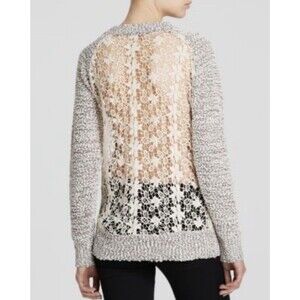 Vintage Havana's Grey Popcorn Sweater Embroidered Lace Back Size Medium